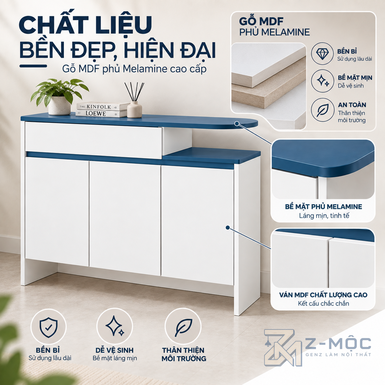 Chất liệu gỗ MDF phủ Melamine