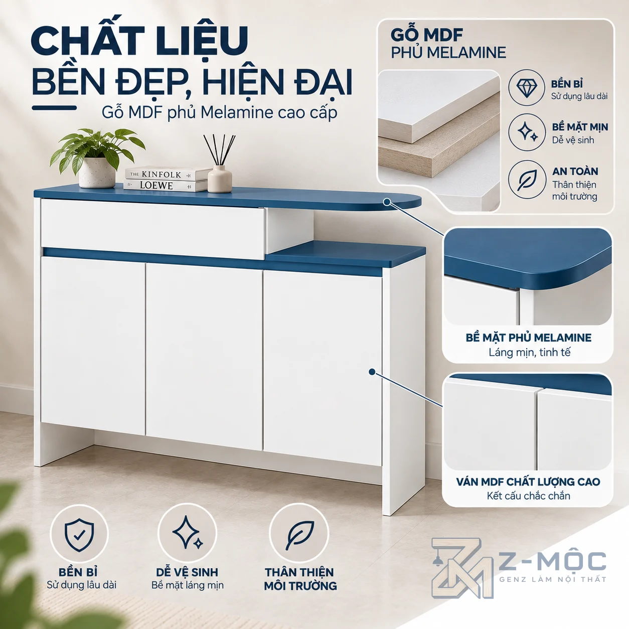 Chất liệu gỗ MDF phủ Melamine
