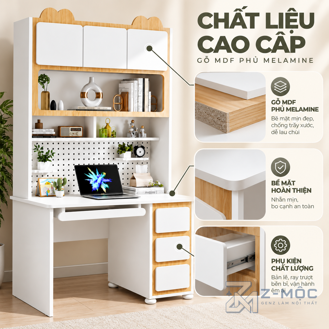 Chất liệu gỗ MDF phủ Melamine