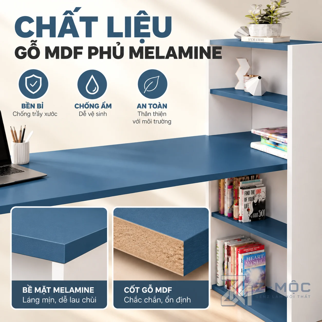 Chất liệu gỗ MDF phủ Melamine
