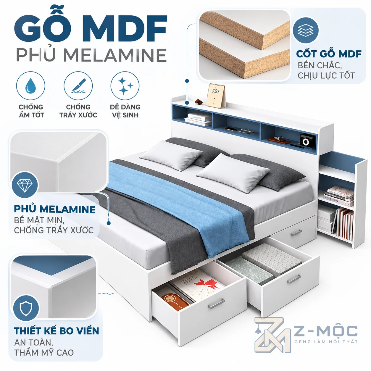 Chất liệu gỗ MDF phủ melamine
