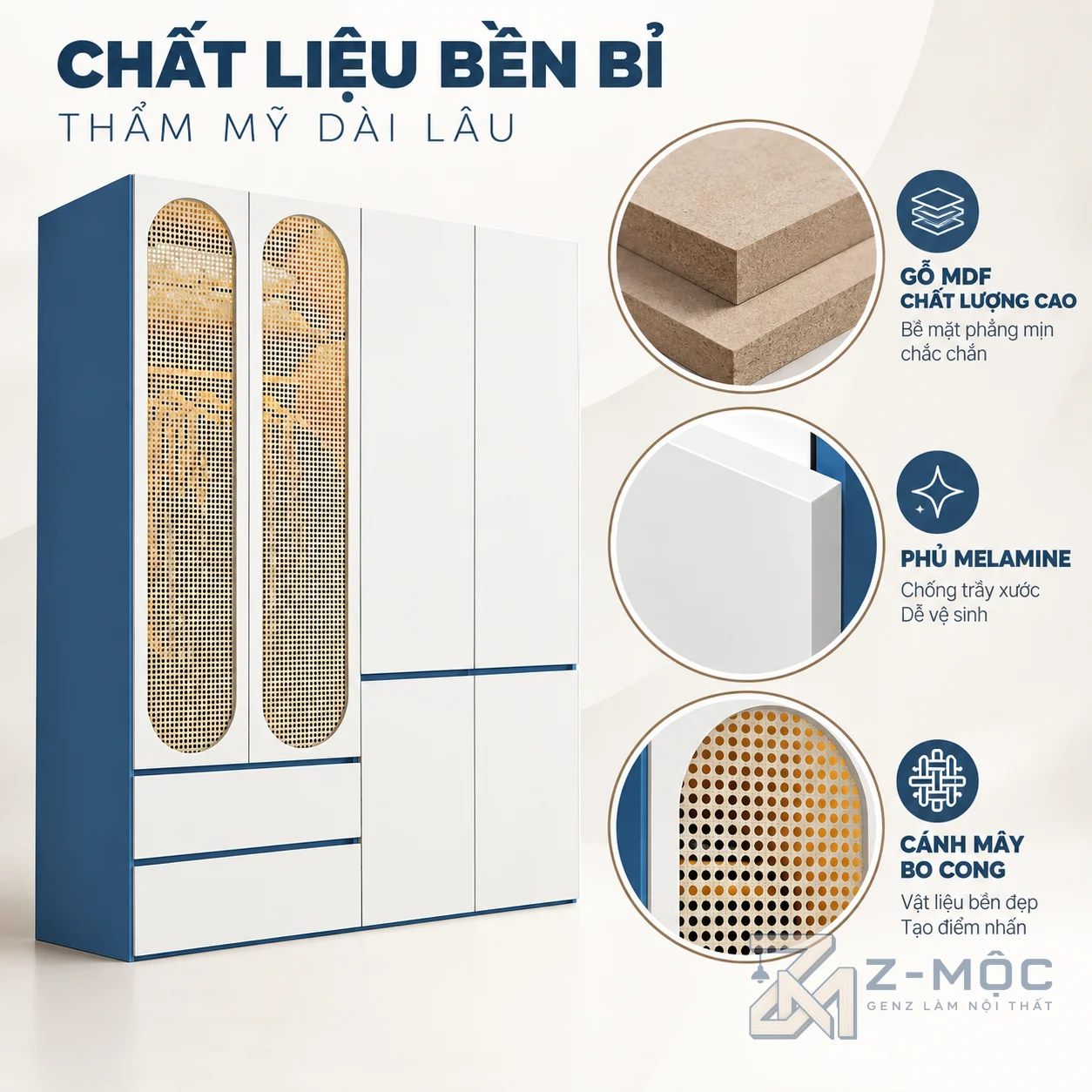 Chất liệu gỗ MDF phủ melamine
