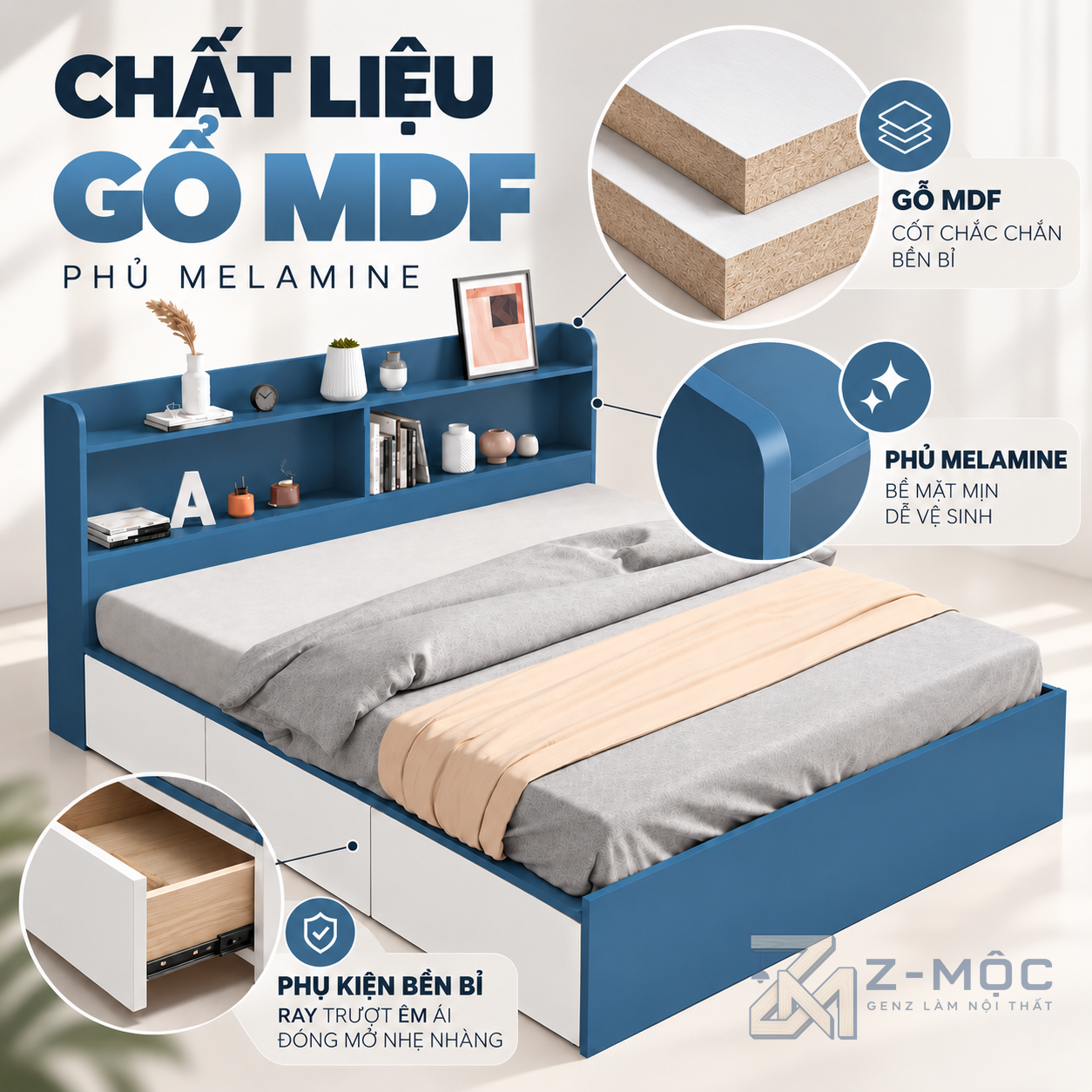 Chất liệu gỗ MDF phủ Melamine bền đẹp