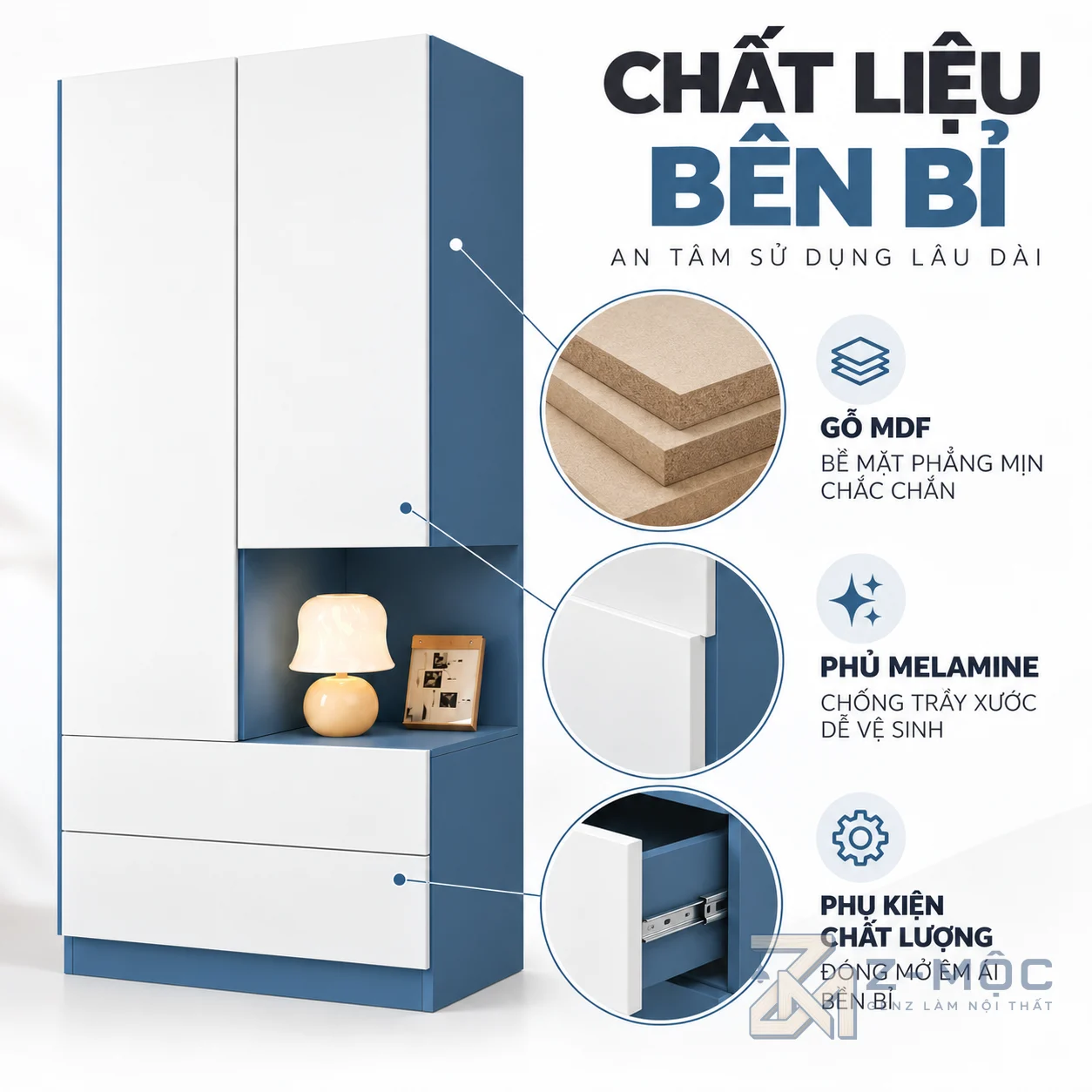 Chất liệu gỗ MDF phủ Melamine bền đẹp