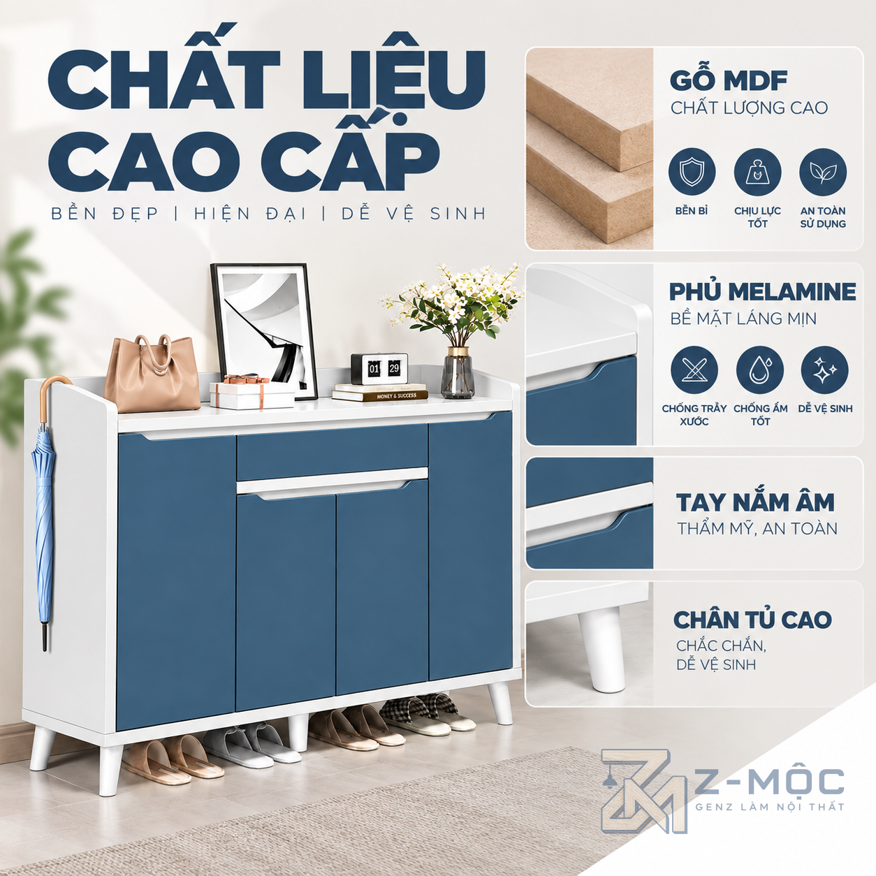 Chất liệu gỗ MDF phủ Melamine dễ vệ sinh