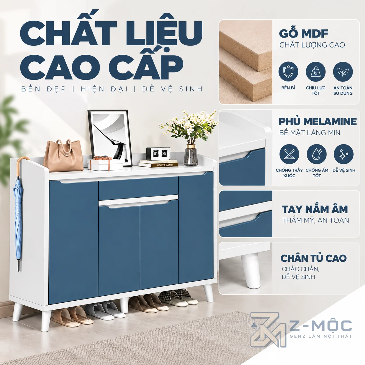 Chất liệu gỗ MDF phủ Melamine dễ vệ sinh