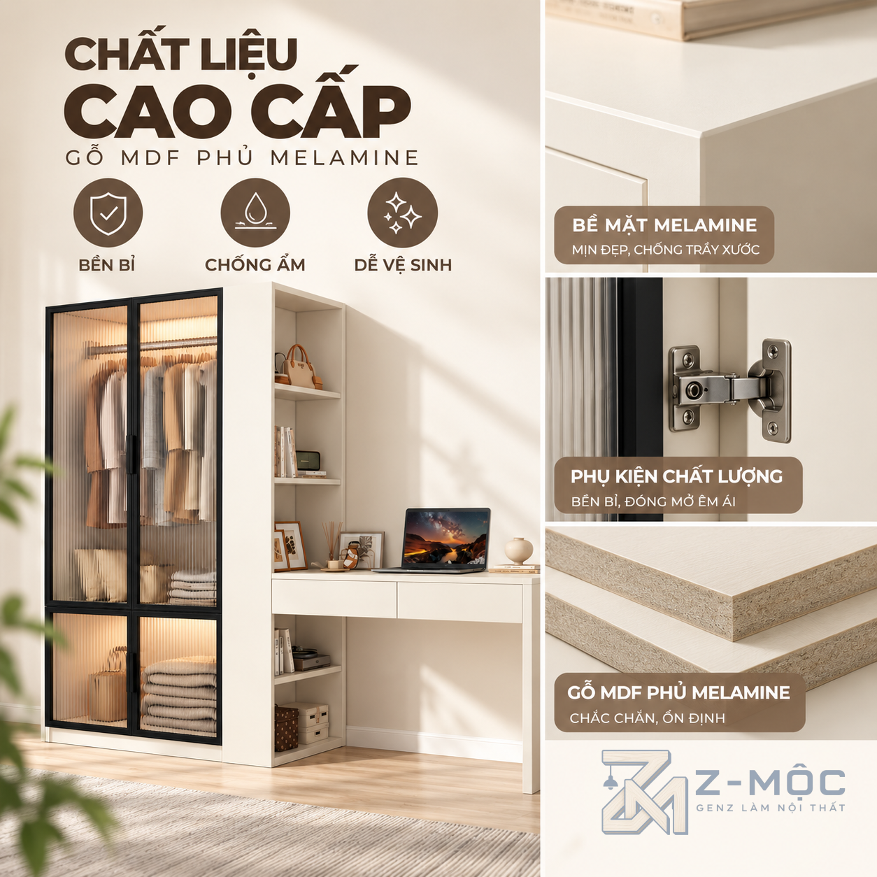 Chất liệu gỗ phủ Melamine