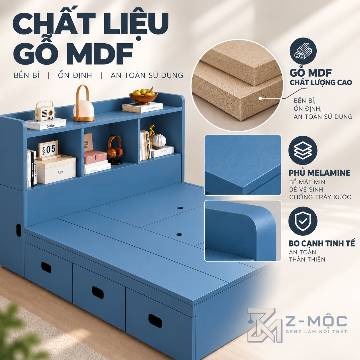 Chất liệu gỗ phủ Melamine bền đẹp