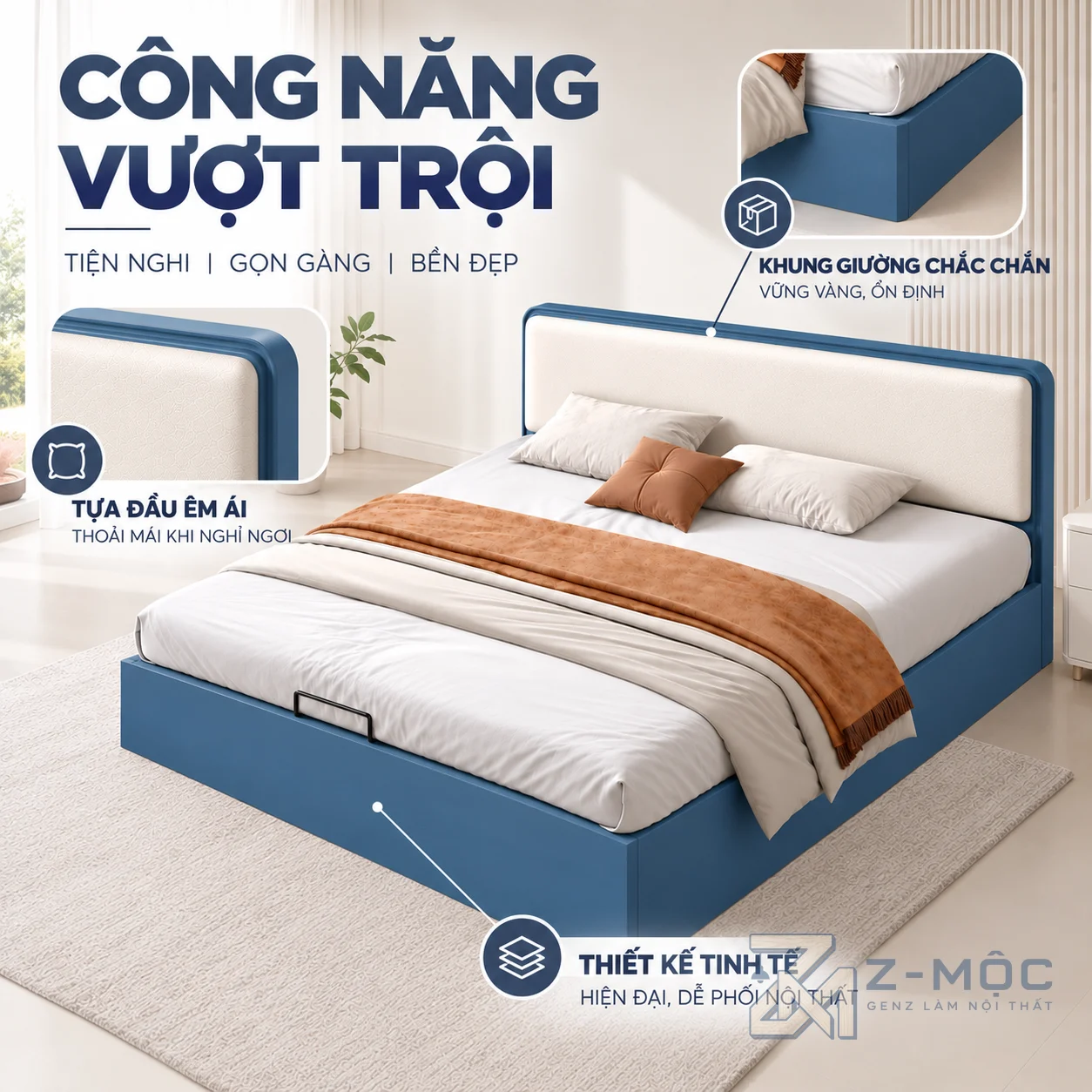 Đầu Giường Bọc Nệm Êm Ái Khi Tựa Lưng