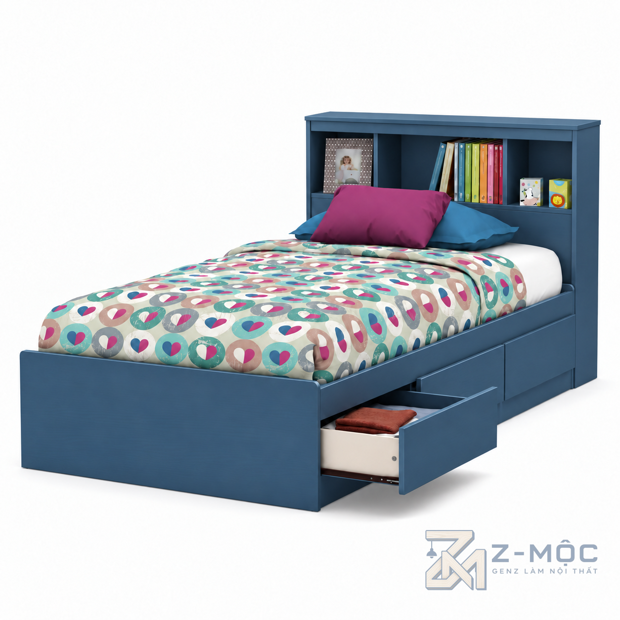 Giường Ngủ Có Kệ Sách Đầu Giường Và Ngăn Kéo ZM-10051 - ảnh chi tiết 2