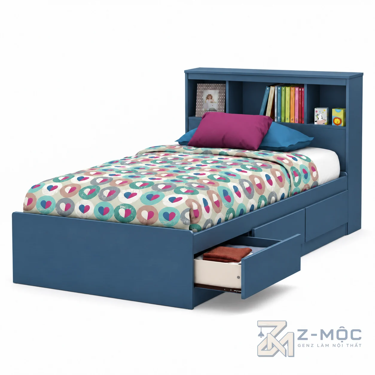 Giường Ngủ Có Kệ Sách Đầu Giường Và Ngăn Kéo ZM-10051 - ảnh chi tiết 2