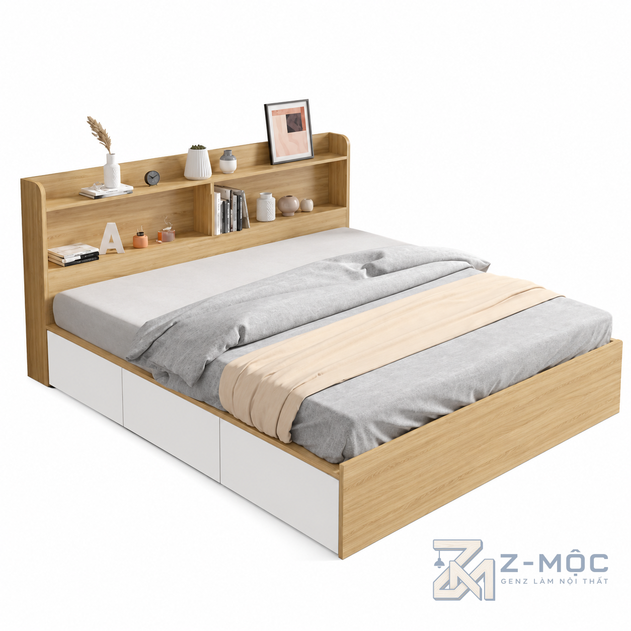 Giường Ngủ Liền Kệ Để Đồ Đầu Giường Hiện Đại ZM-11048 - ảnh chi tiết 1