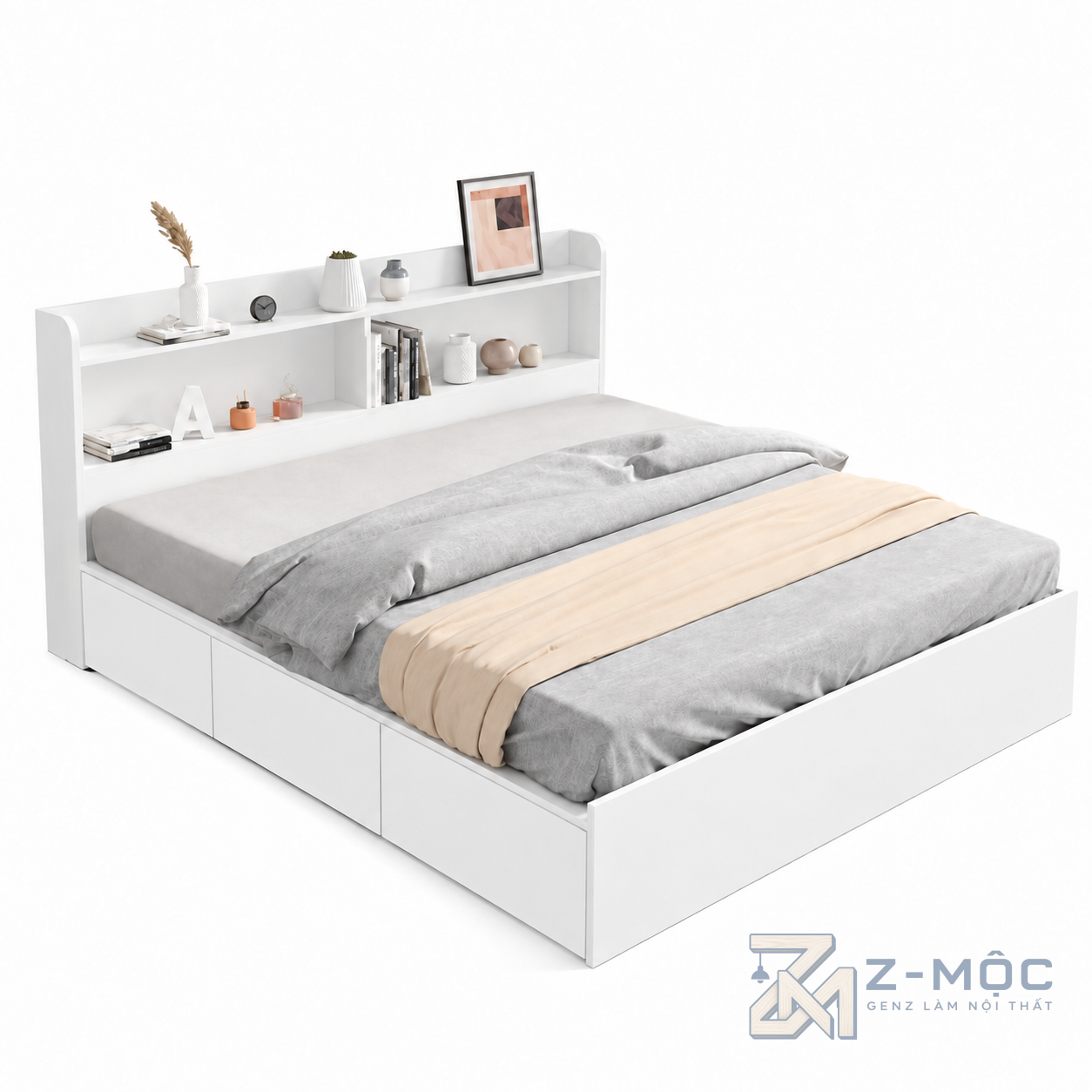 Giường Ngủ Liền Kệ Để Đồ Đầu Giường Hiện Đại ZM-11048 - ảnh chi tiết 2