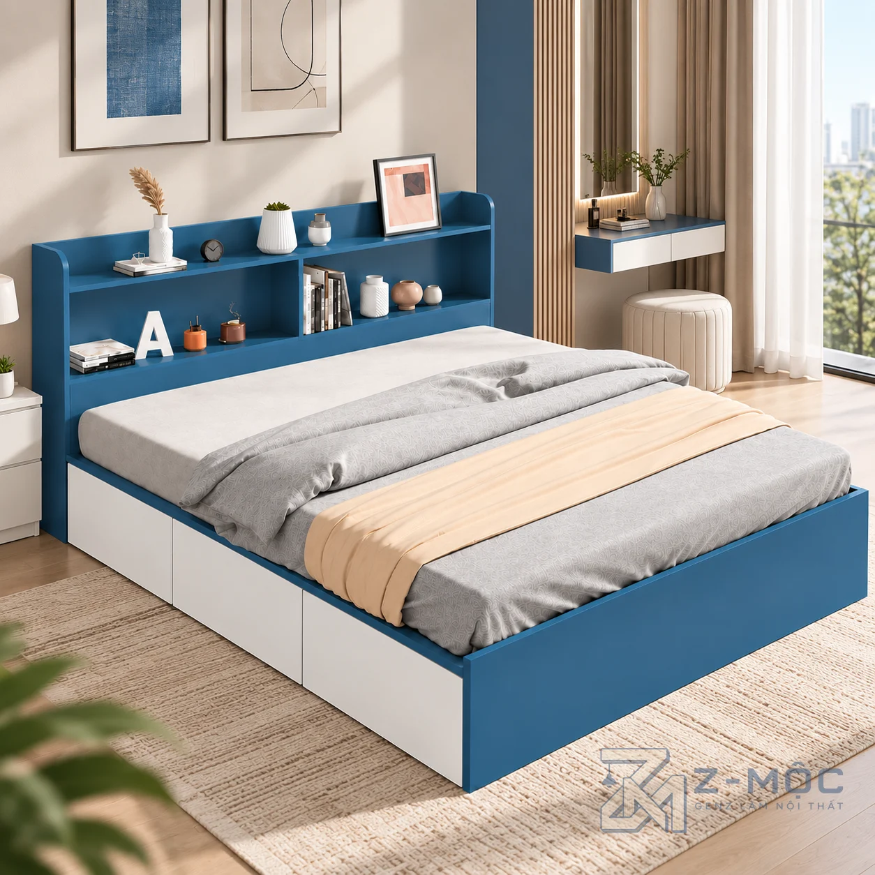 Giường Ngủ Liền Kệ Để Đồ Đầu Giường Hiện Đại ZM-11048 - ảnh chi tiết 7