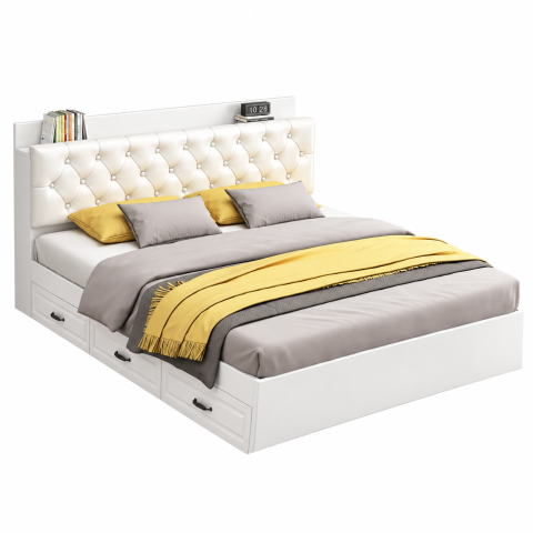 Giường Ngủ Trắng Bọc Nệm Có Ngăn Kéo ZM-11047 - 1600x2000mm - ZM-11047.2