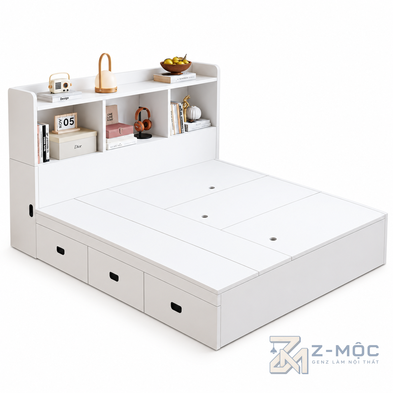 Giường Ngủ Trắng Đa Năng Nhiều Ngăn Lưu Trữ ZM-10041 - ảnh chi tiết 2