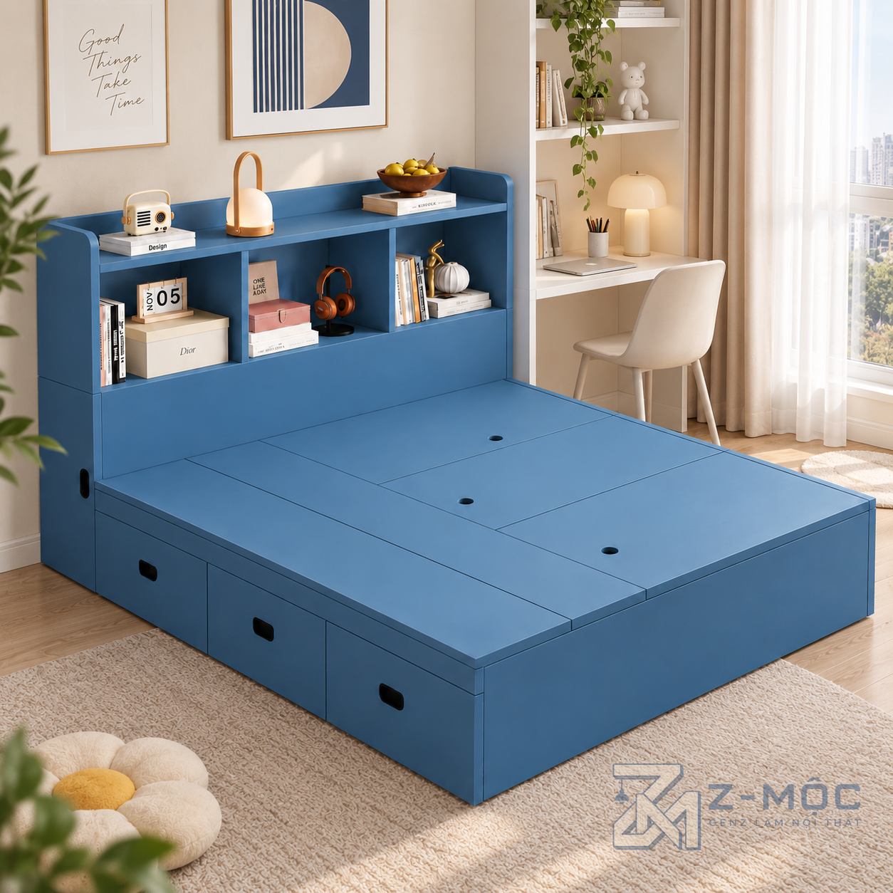Giường Ngủ Trắng Đa Năng Nhiều Ngăn Lưu Trữ ZM-10041 - ảnh chi tiết 7