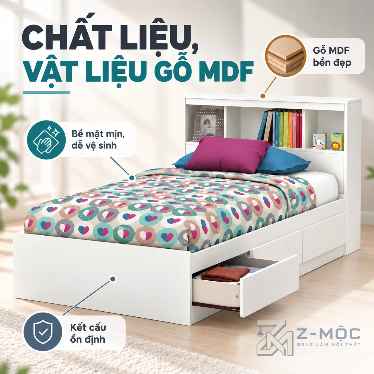 Gỗ MDF phủ melamine bền đẹp, dễ vệ sinh