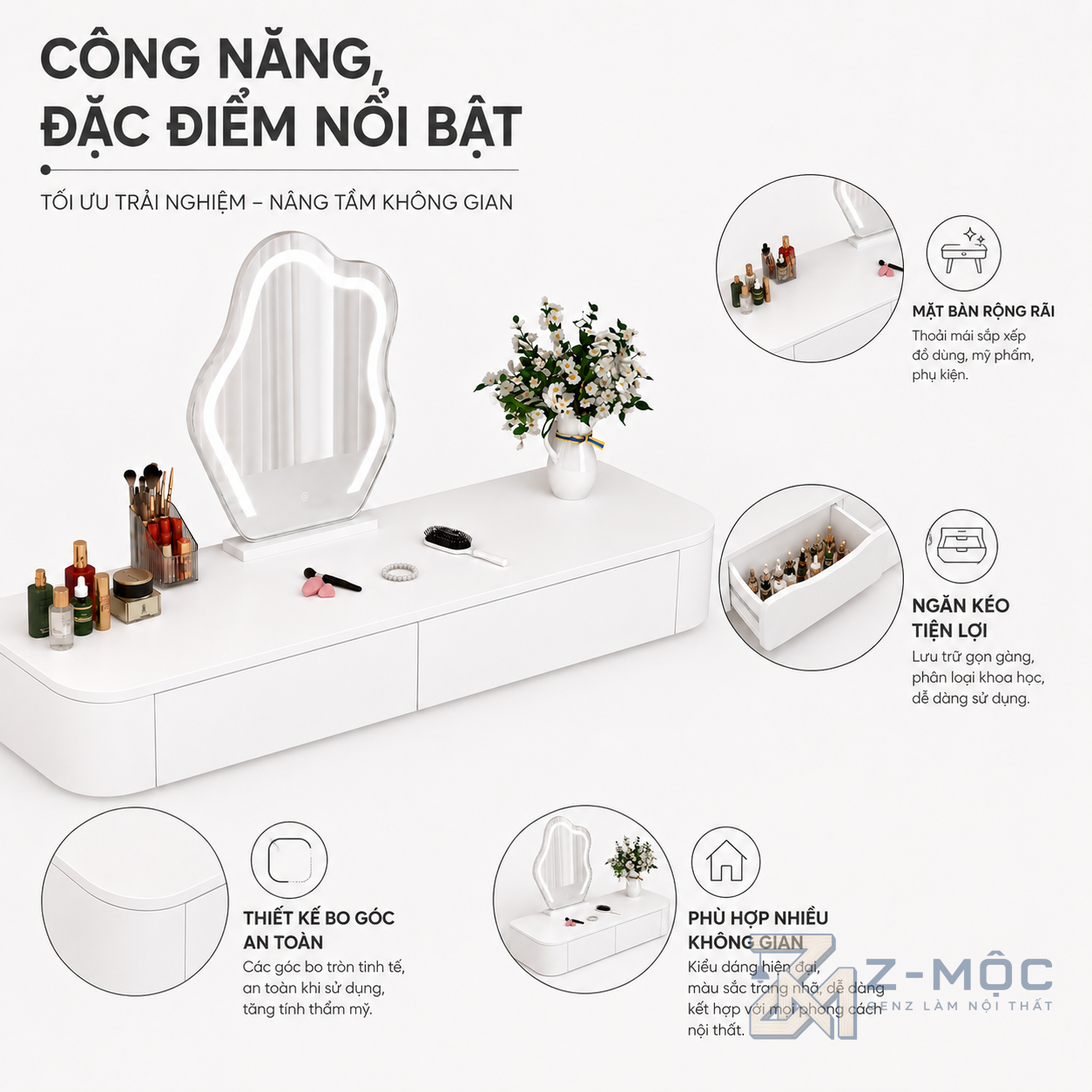 Hai ngăn kéo giúp cất gọn mỹ phẩm