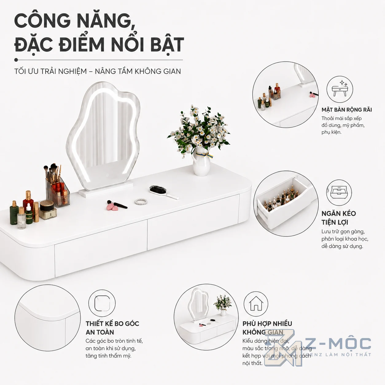 Hai ngăn kéo giúp cất gọn mỹ phẩm