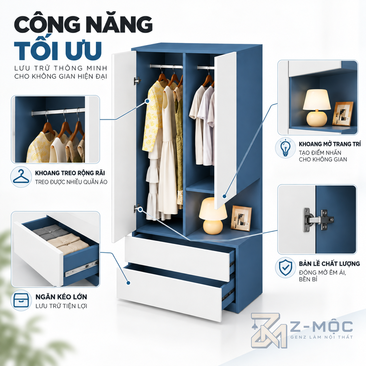 Hộc trang trí kết hợp ngăn kéo tiện lợi