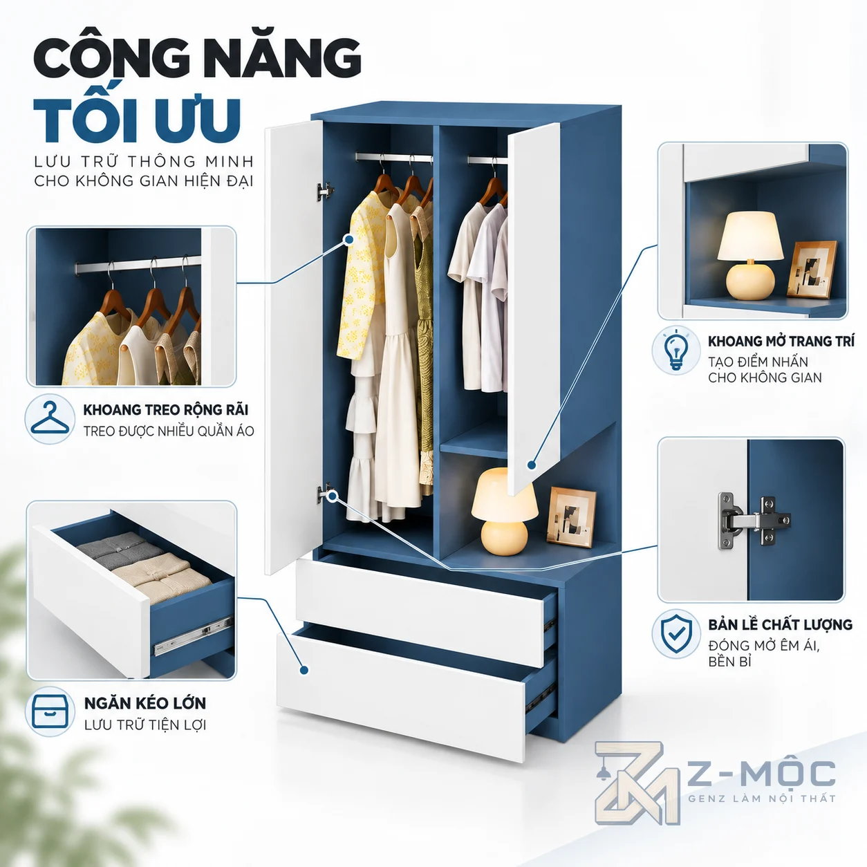 Hộc trang trí kết hợp ngăn kéo tiện lợi