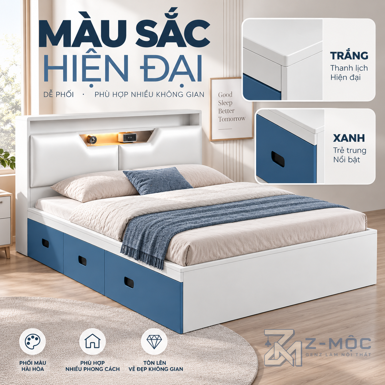 Kệ đầu giường tích hợp nhiều tiện ích