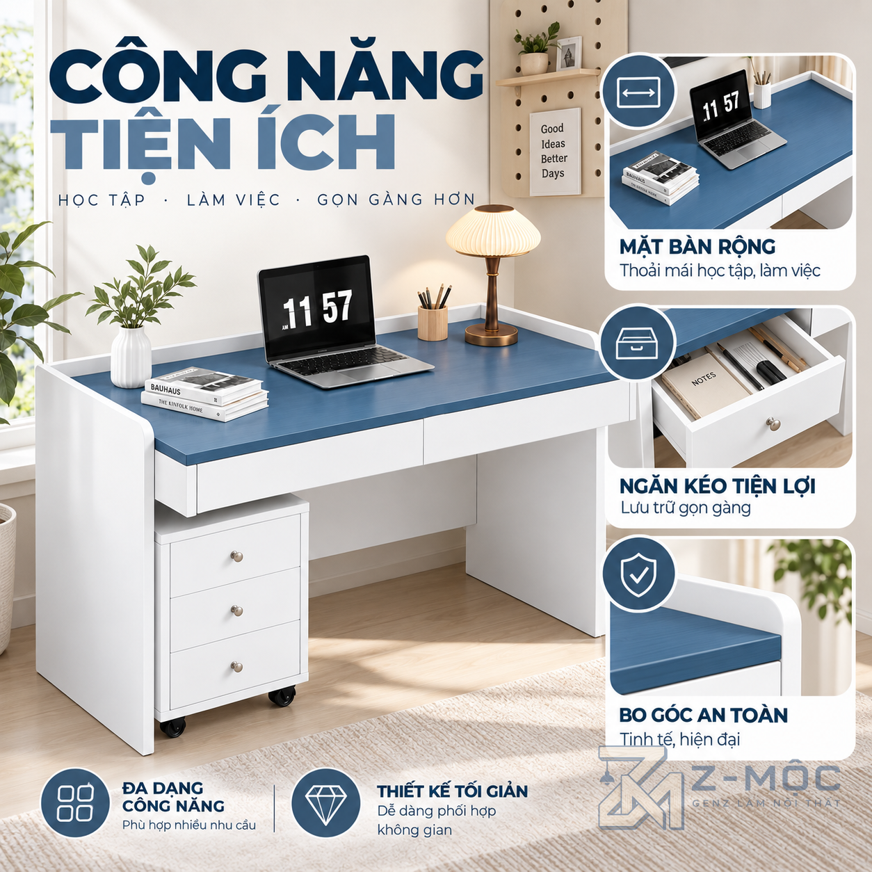 Kệ di động 3 ngăn kéo tăng khả năng lưu trữ