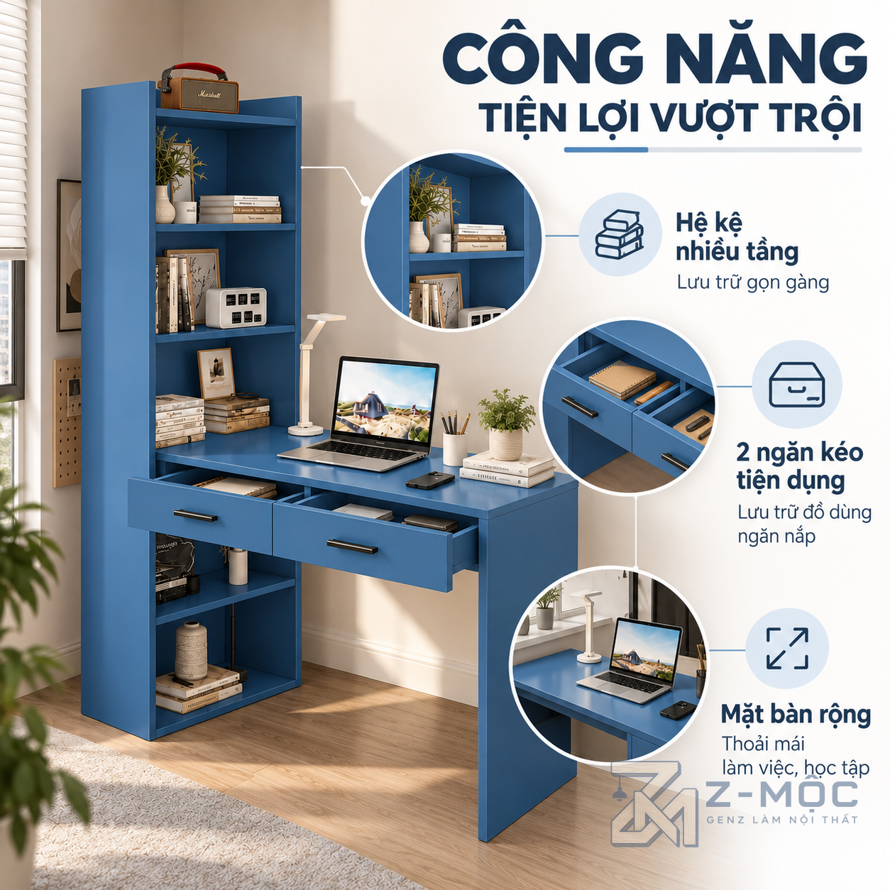 Kệ nhiều tầng, 2 ngăn kéo tăng khả năng lưu trữ
