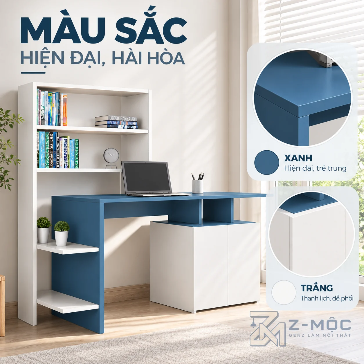 Kết hợp bàn học và không gian lưu trữ