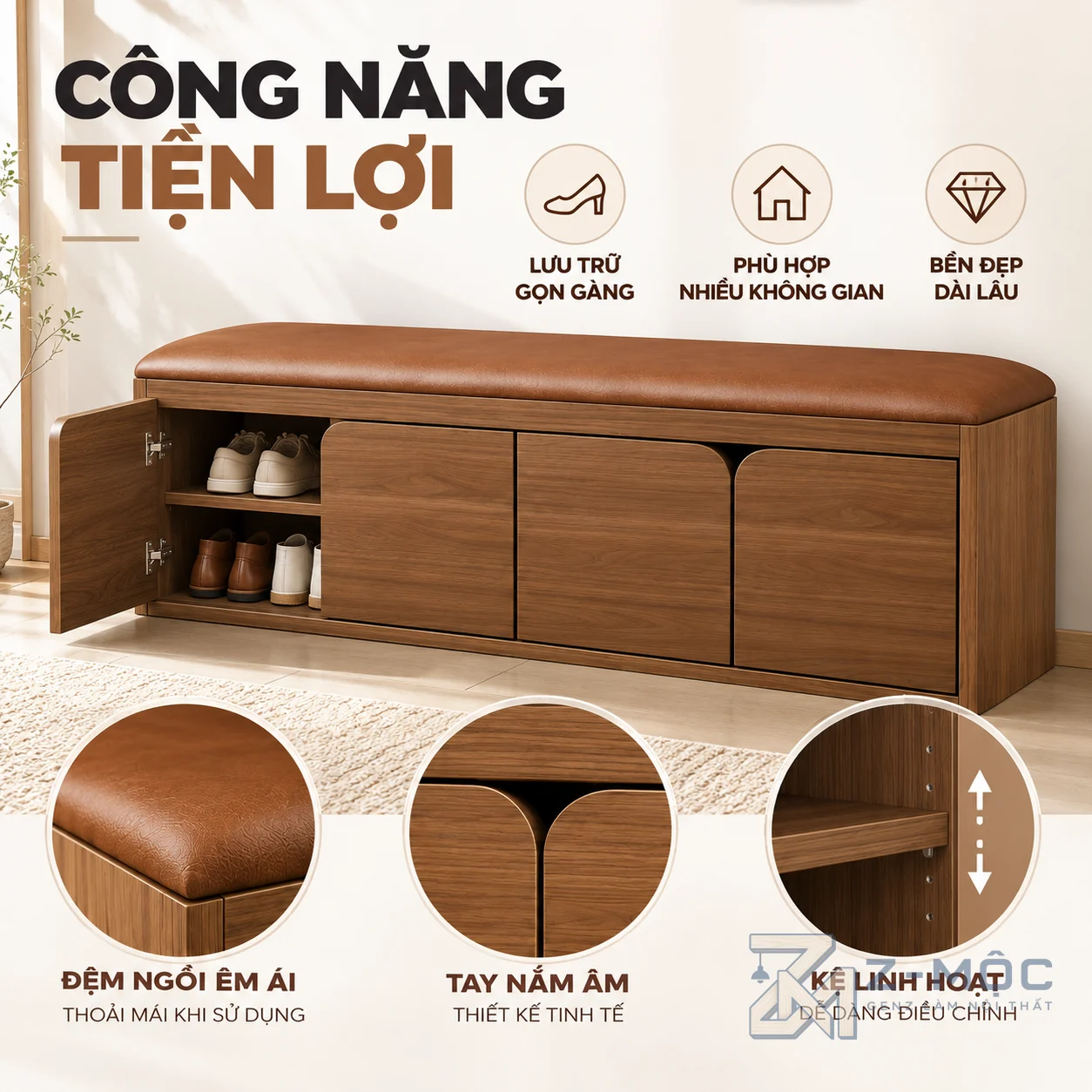 Kết hợp tủ lưu trữ và ghế ngồi tiện lợi