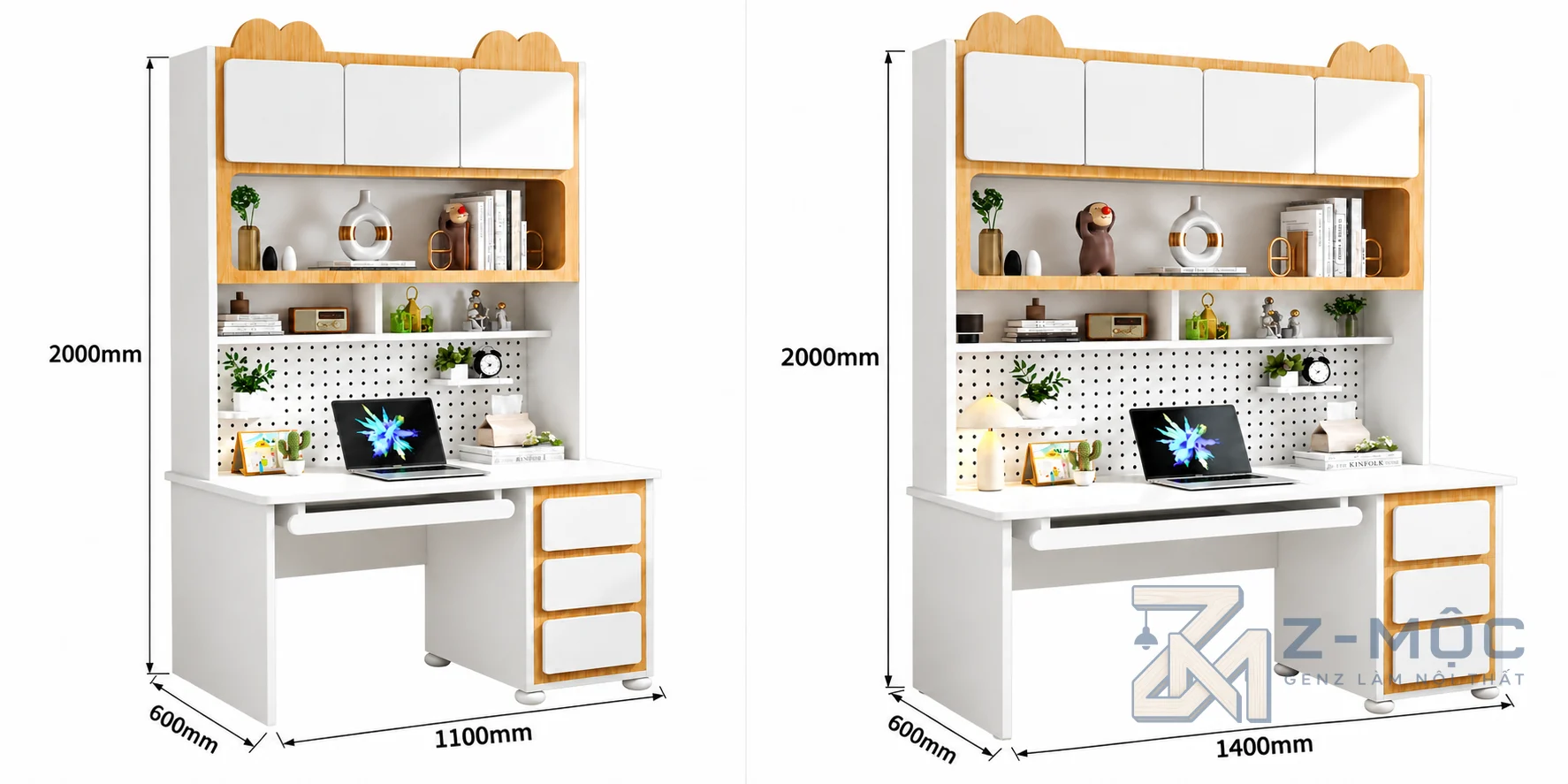Kích thước chi tiết Bàn Học Kệ Sách Thiết Kế Trẻ Trung Hiện Đại ZM-70076