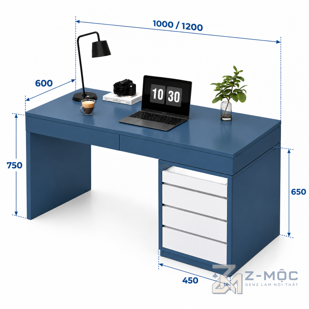Kích thước chi tiết Bàn Làm Việc Có Ngăn Kéo Thiết Kế Thông Minh ZM-70058
