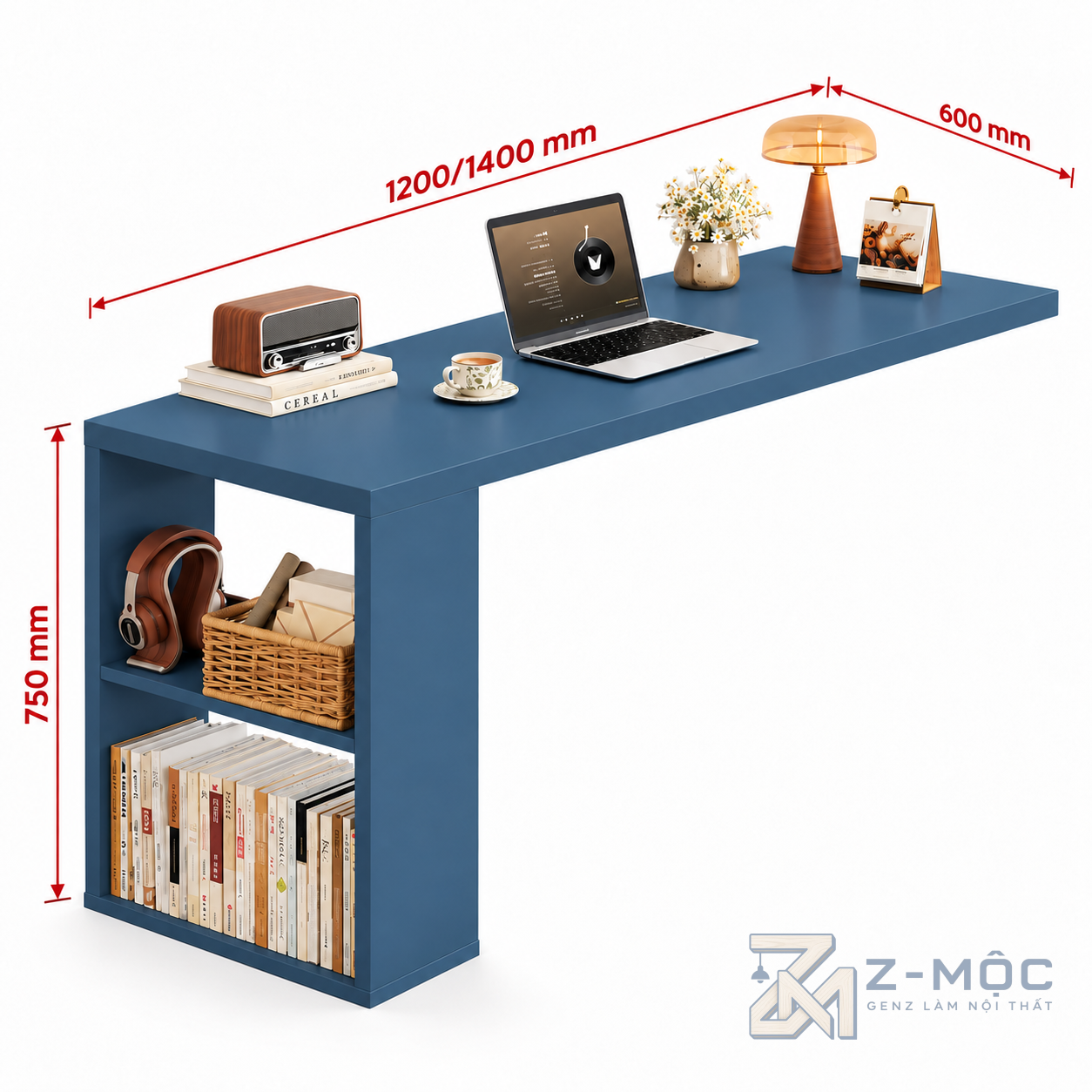 Kích thước chi tiết Bàn Làm Việc Đôi Có Kệ Ngăn Kéo ZM-70062