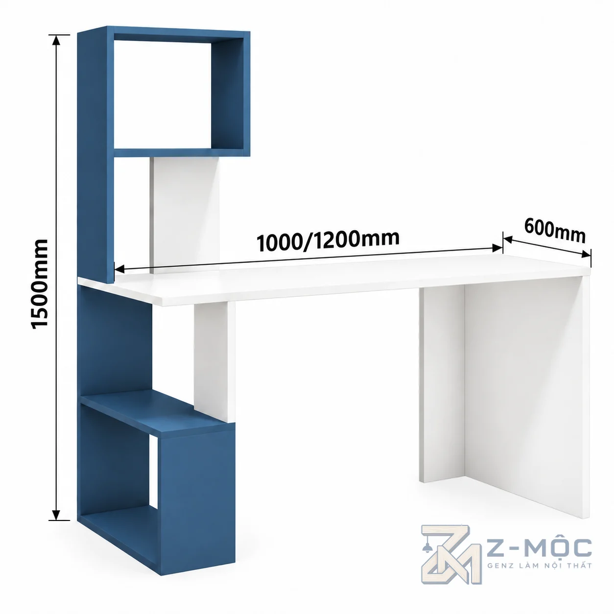 Kích thước chi tiết Bàn Làm Việc Kèm Kệ Sách Thiết Kế Đơn Giản ZM-70084