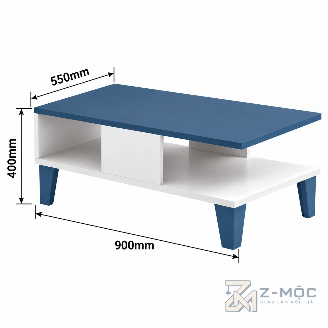 Kích thước chi tiết Bàn Trà Hai Tầng Đơn Giản Hiện Đại Có Kệ Mở ZM-91001