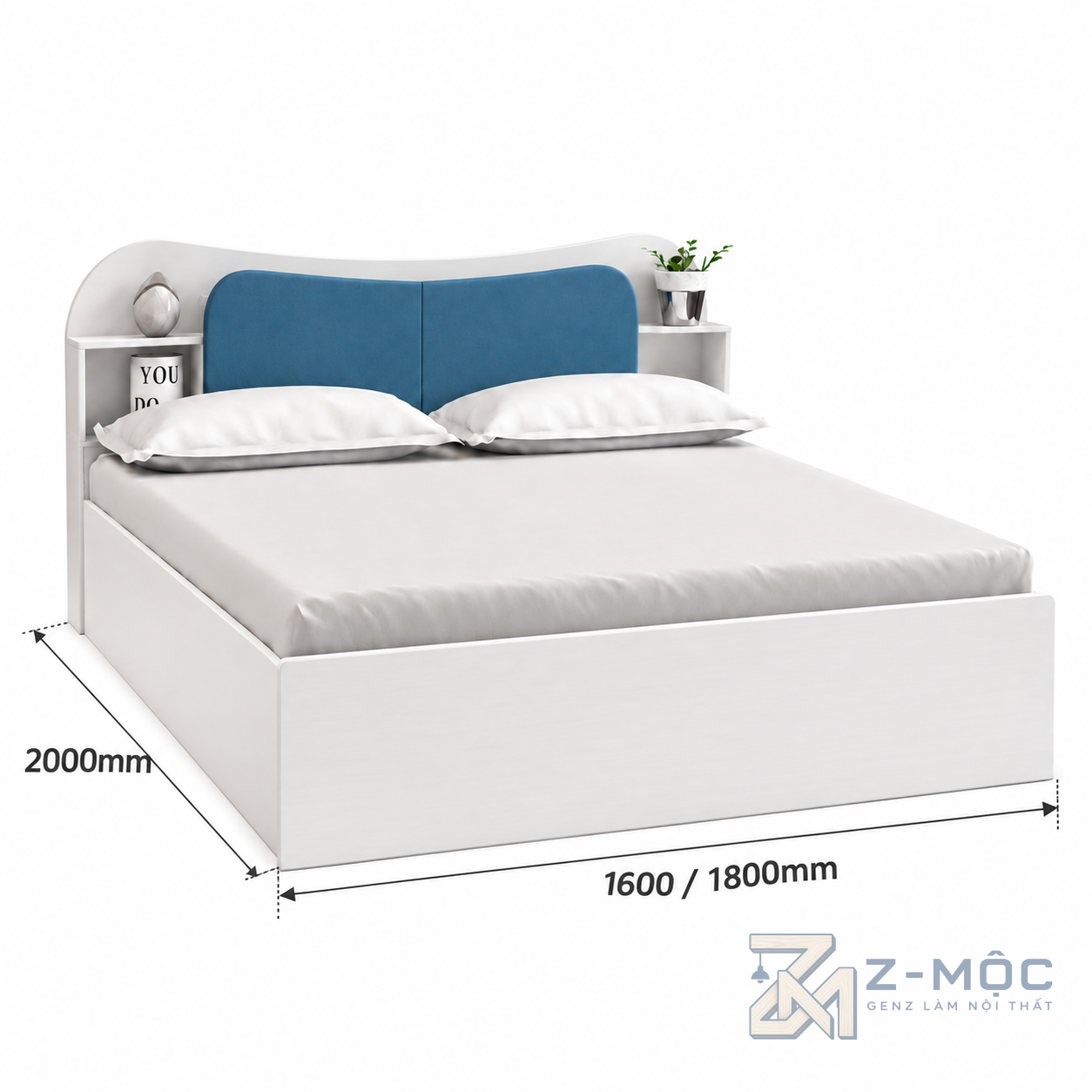 Kích thước chi tiết Giường Ngủ Thiết Kế Đầu Giường Độc Đáo Hiện Đại ZM-11049