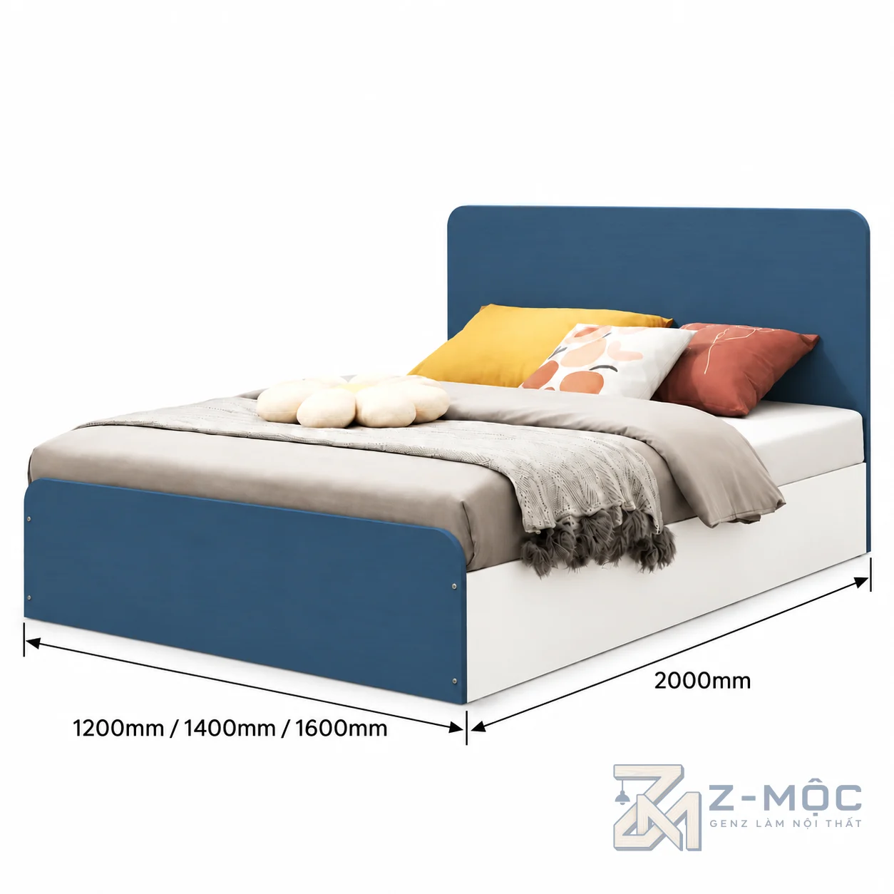 Kích thước chi tiết Giường Ngủ Xanh Trắng Đơn Giản Hiện Đại ZM-11052