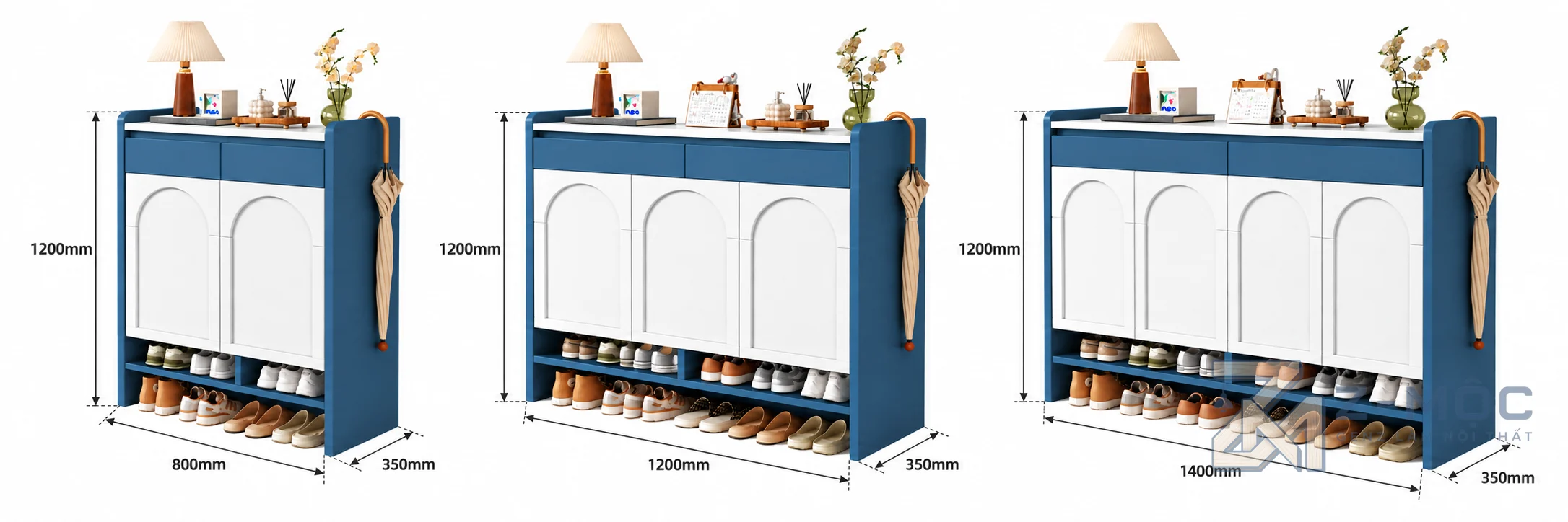Kích thước chi tiết Tủ Giày Xanh Trắng Cánh Vòm Hiện Đại ZM-95009