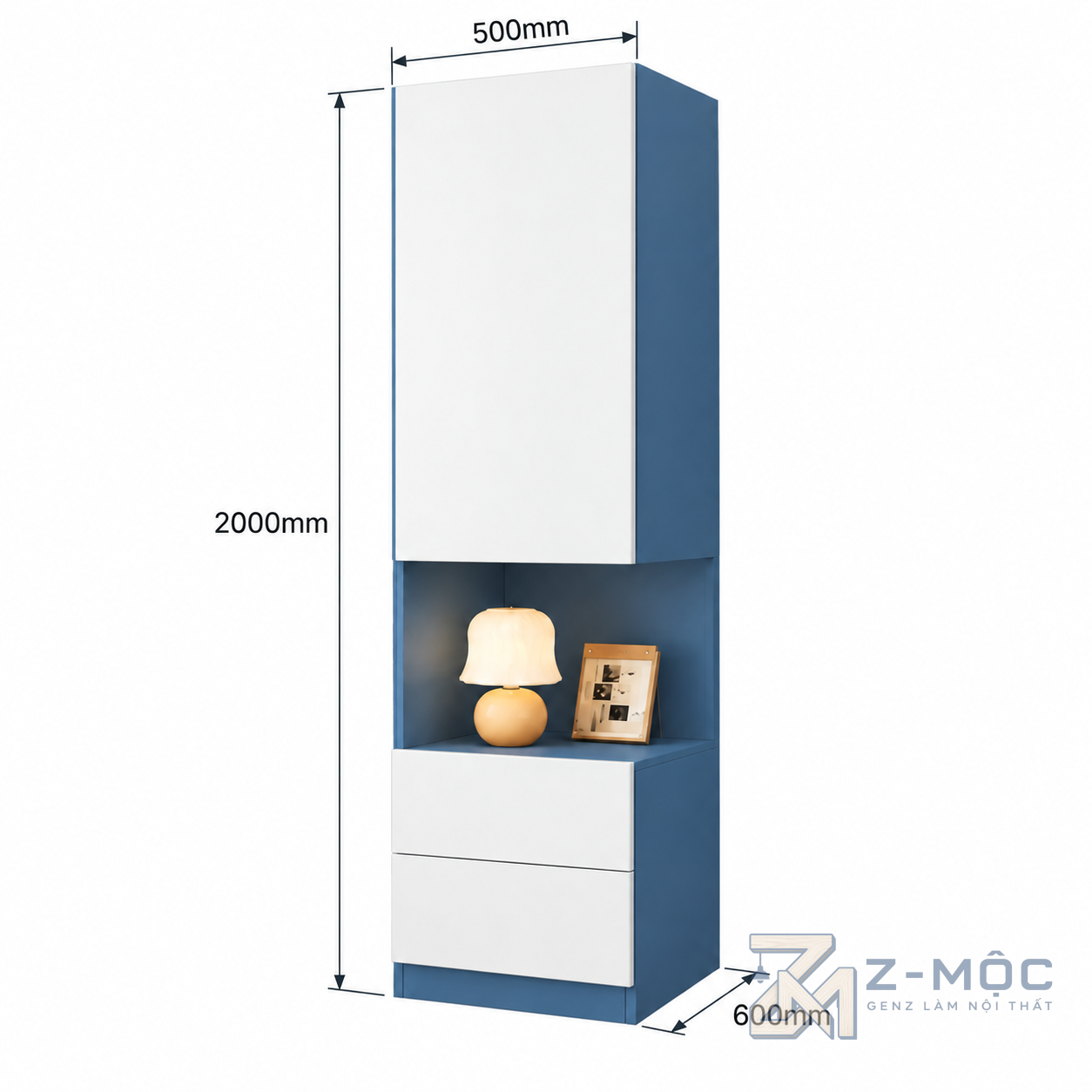 Kích thước chi tiết Tủ Quần Áo Trắng Xanh Nhỏ Gọn Tiện Lợi ZM-10055