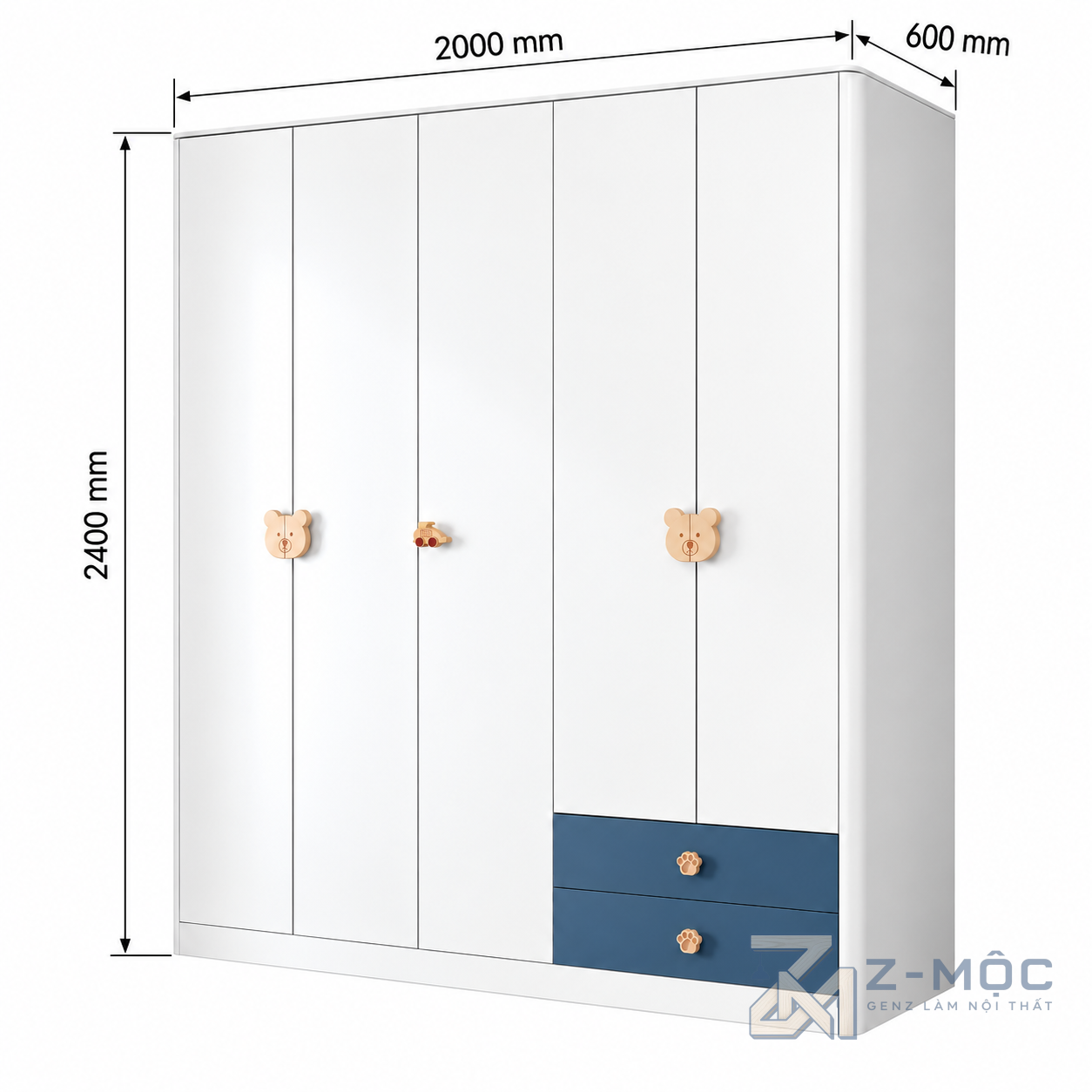 Kích thước chi tiết Tủ Quần Áo Trẻ Em 6 Cánh Có Ngăn Kéo ZM-10047 2