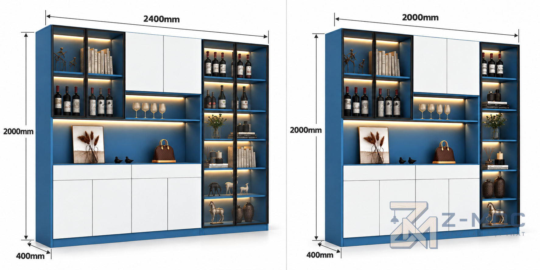 Kích thước chi tiết Tủ Rượu Cánh Kính Sang Trọng Hiện Đại ZM-93007