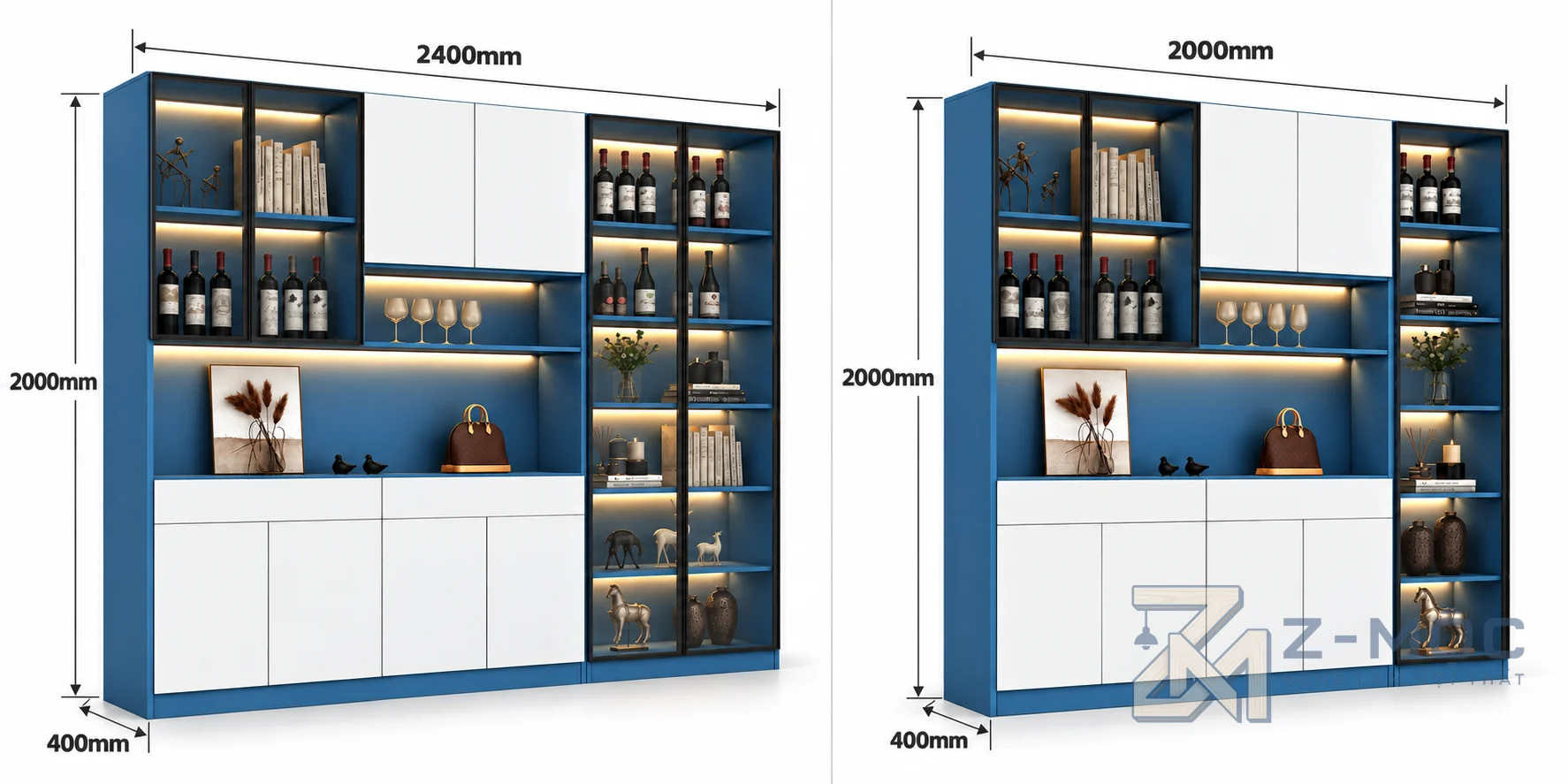 Kích thước chi tiết Tủ Rượu Cánh Kính Sang Trọng Hiện Đại ZM-93007