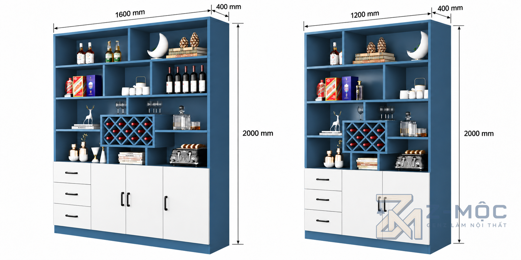 Kích thước chi tiết Tủ Rượu Nhiều Ngăn Đa Năng Chất Lượng Hiện Đại ZM-93003
