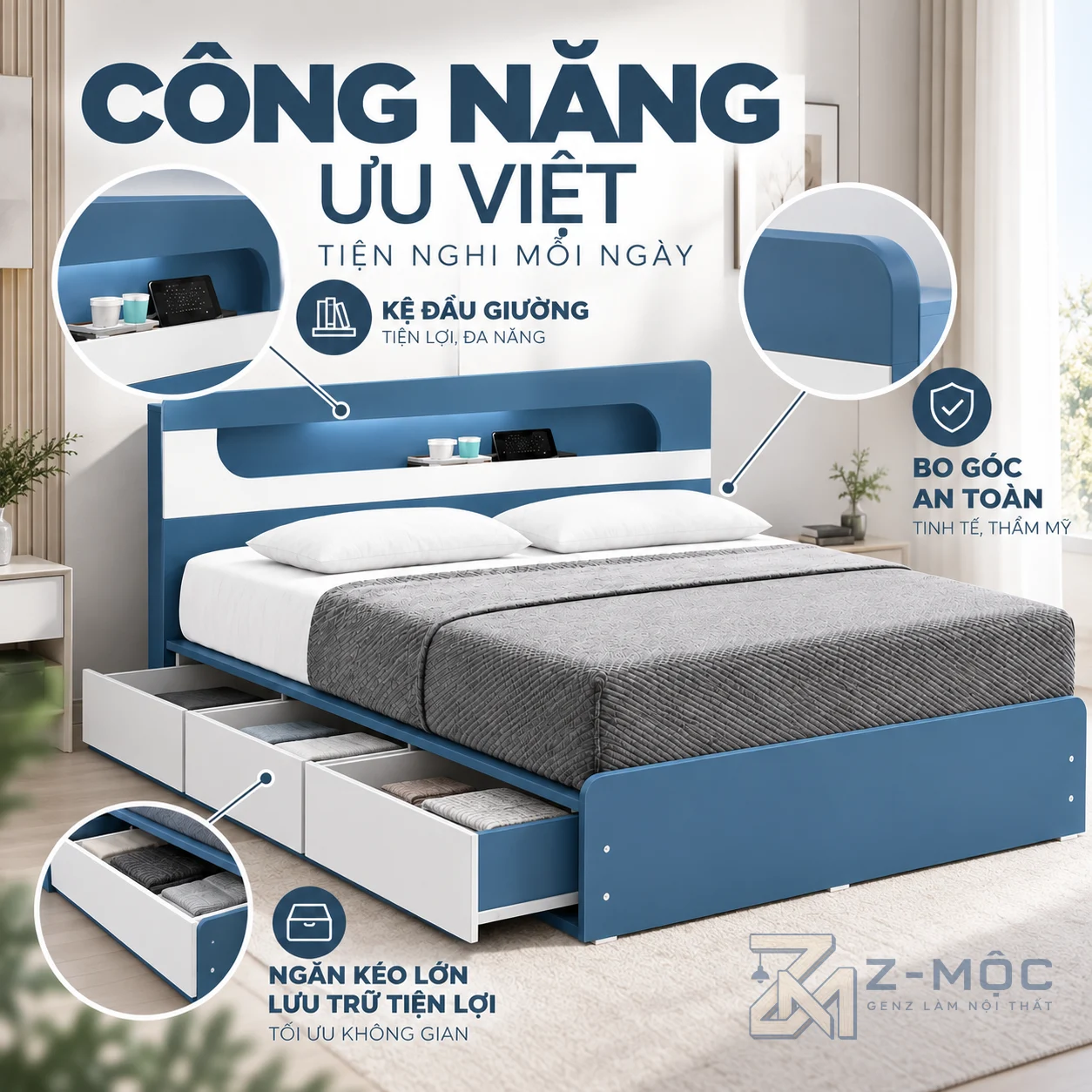 Ngăn kéo rộng, tăng không gian lưu trữ