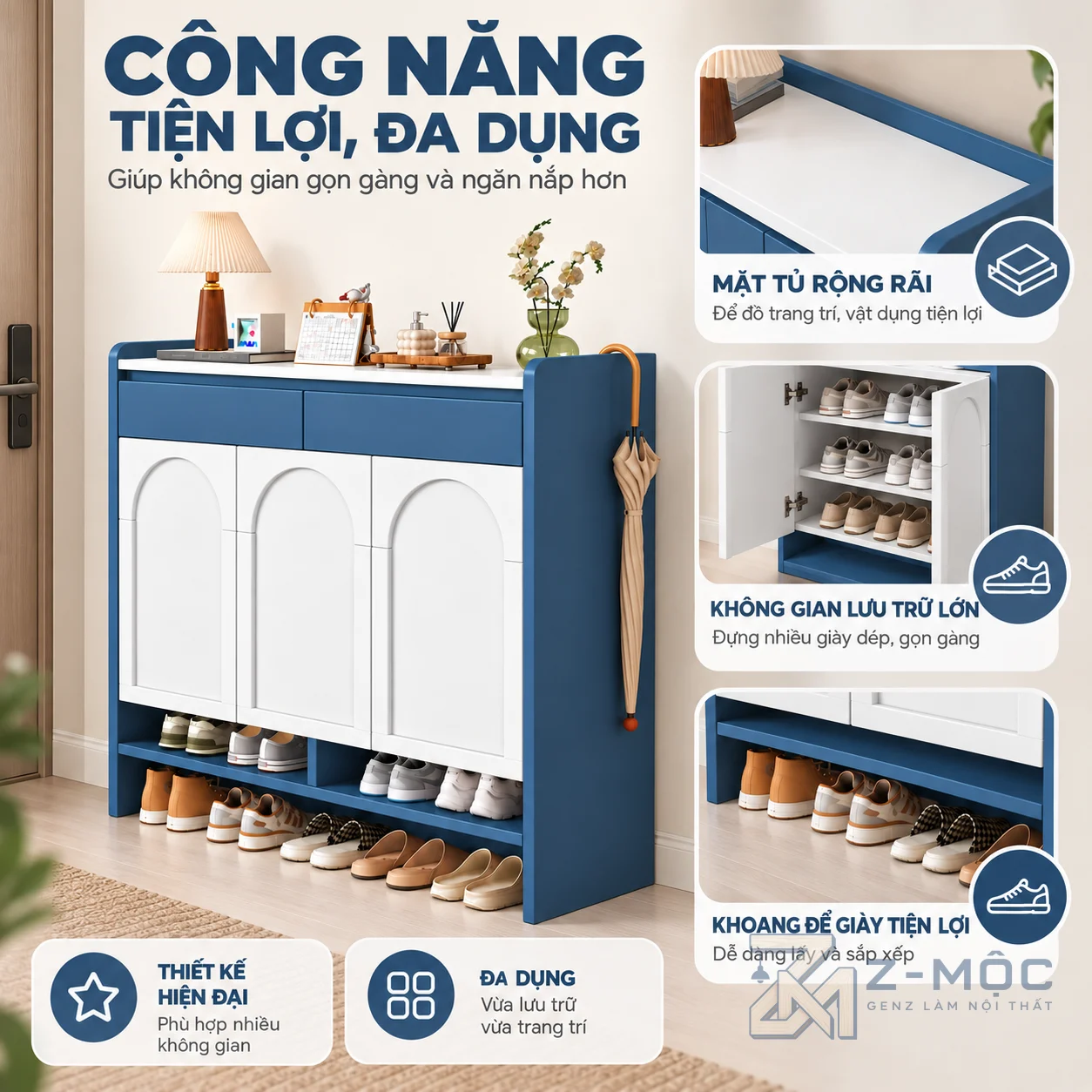 Nhiều khu vực cất giữ giày dép