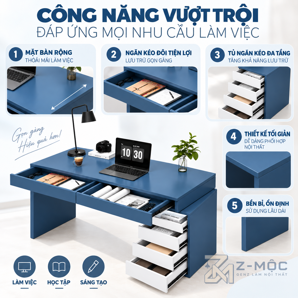 Nhiều ngăn kéo, tăng không gian lưu trữ