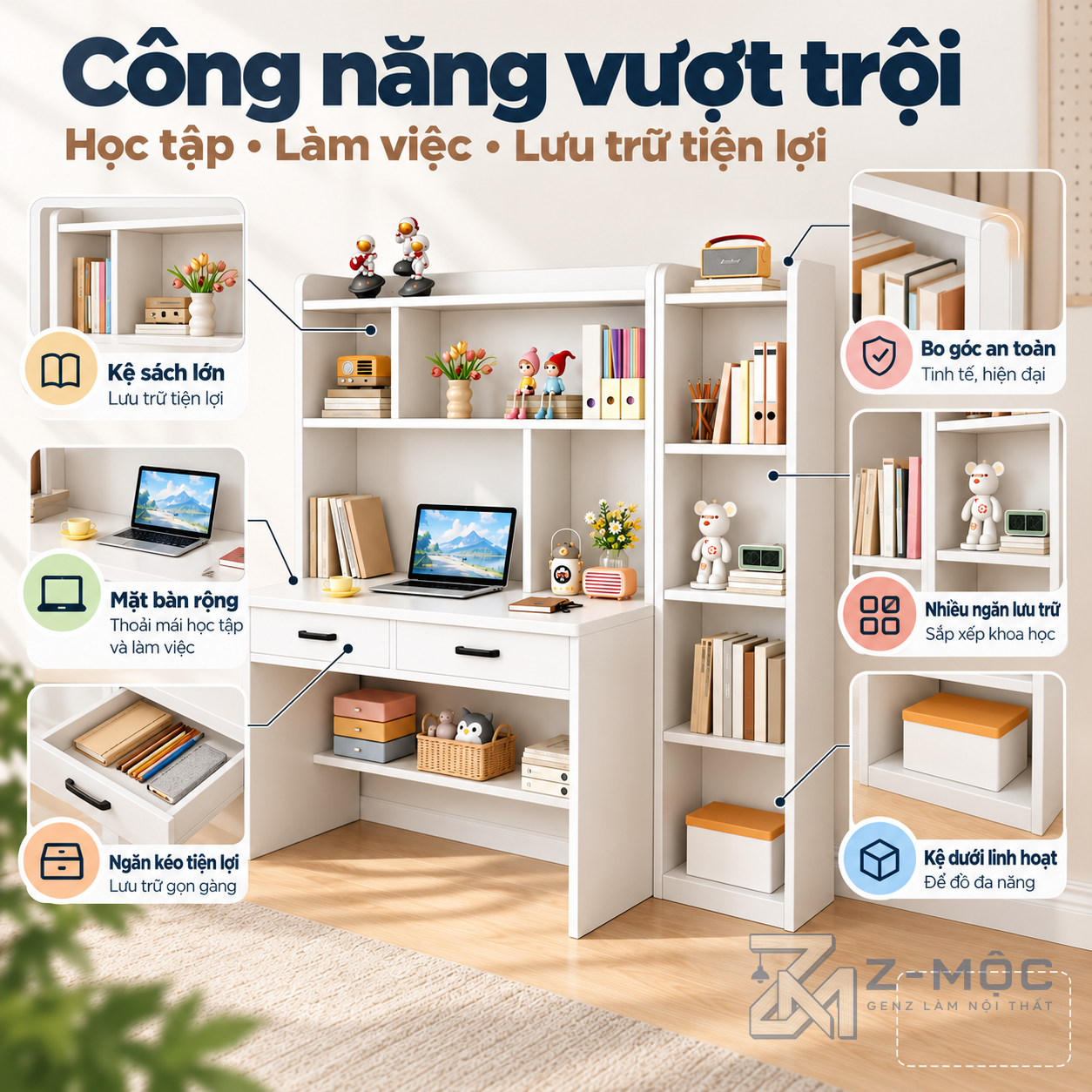 Nhiều ngăn lưu trữ tiện dụng