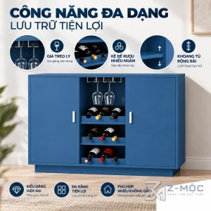 Nhiều tầng trưng bày rượu và giá treo ly