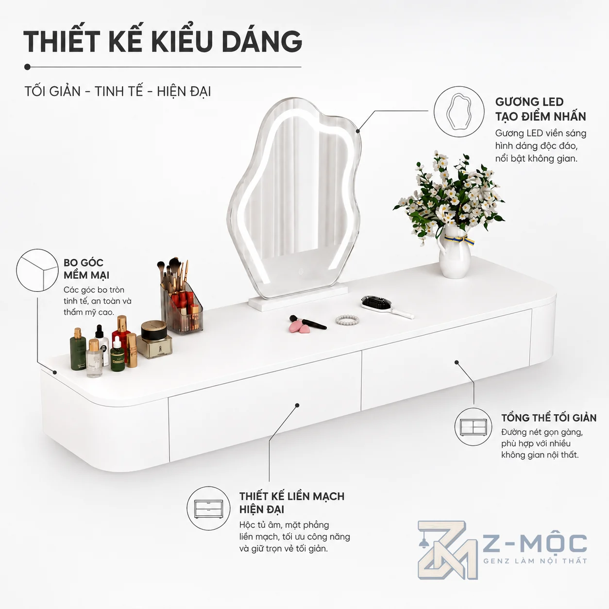 Thiết kế bo cong hiện đại, tạo điểm nhấn cho phòng ngủ